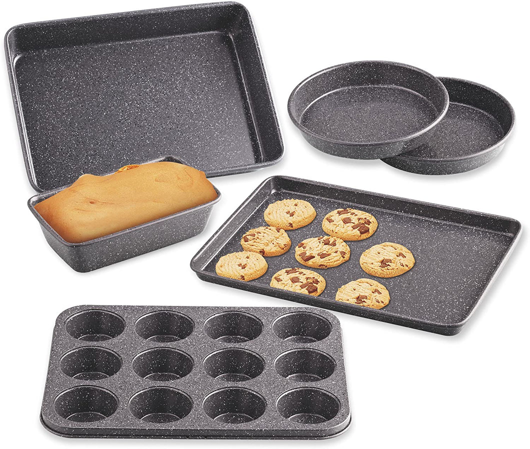 6-Piece Heavy Gauge, Cake/Cookie/Muffin/Loaf Nonstick Bakeware Set, Black