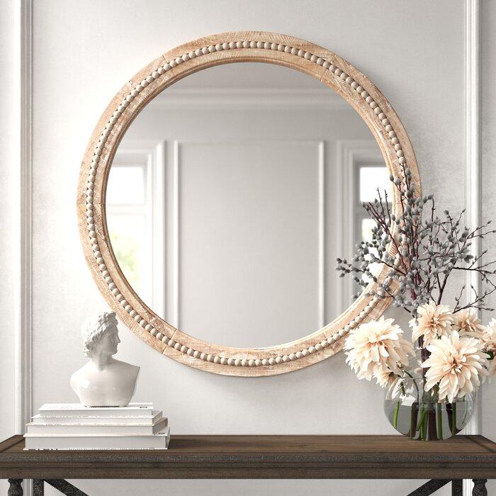 Round Wood Accent Mirror