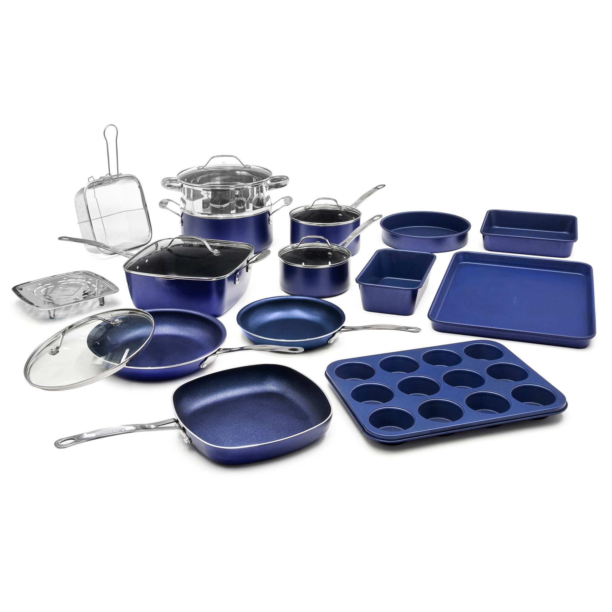 Granitestone Blue 20-Pc Nonstick Pots and Pans Complete Cookware Set